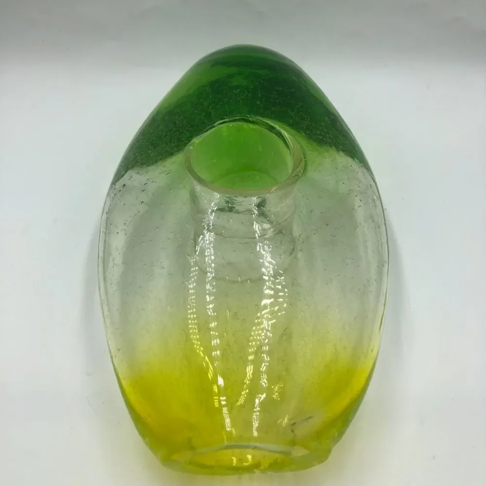 Vintage Ombre Yellow Green Clear Handblown Glass Tabletop Art Vase Décor Indoor